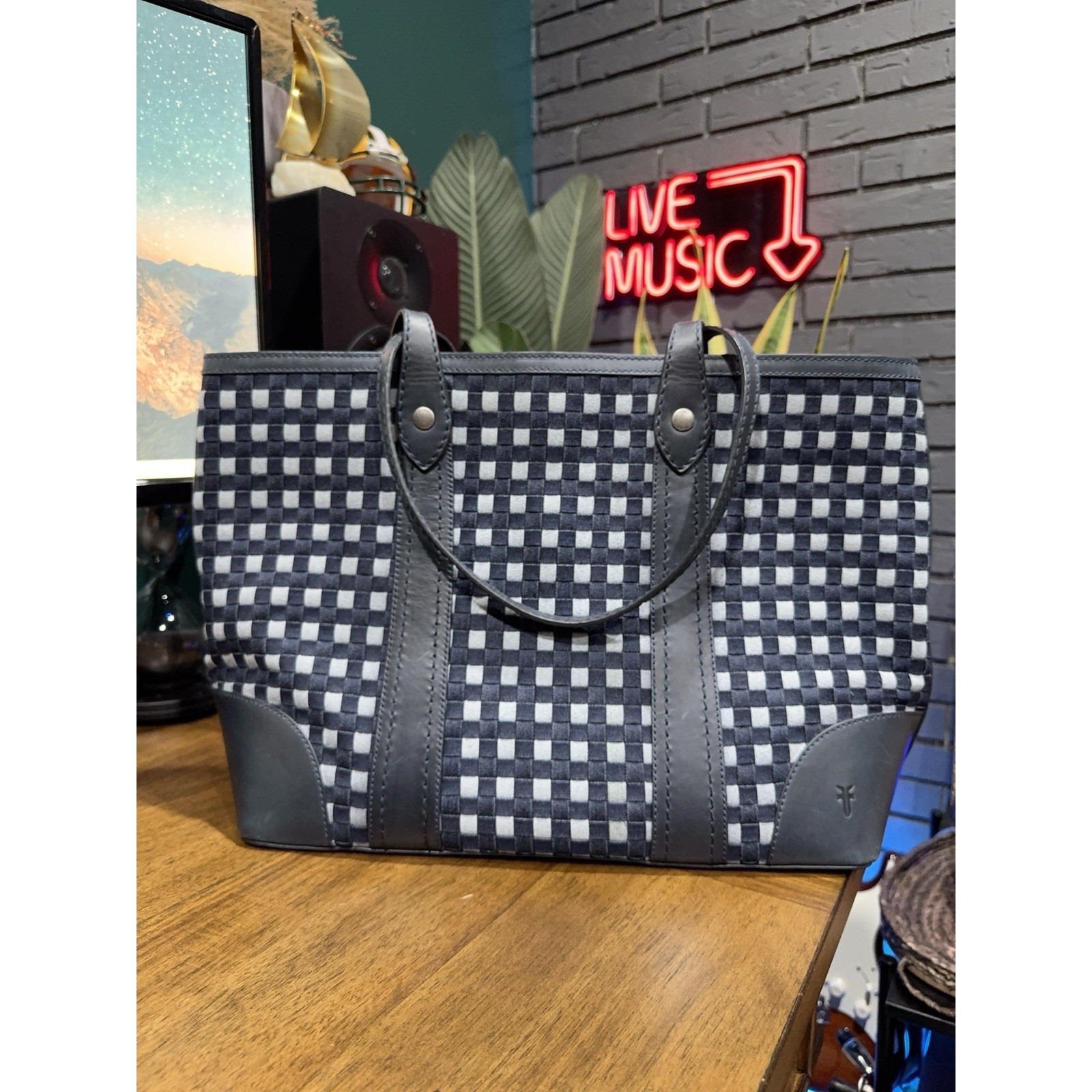 Frye Melissa Denim & Leather Larger Shopper And Matching Melissa Zip Wallet-Nwt